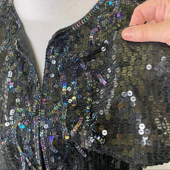 Vintage Style Design M Elegant black/multi full sequin silk jacket - Picture 8 of 11